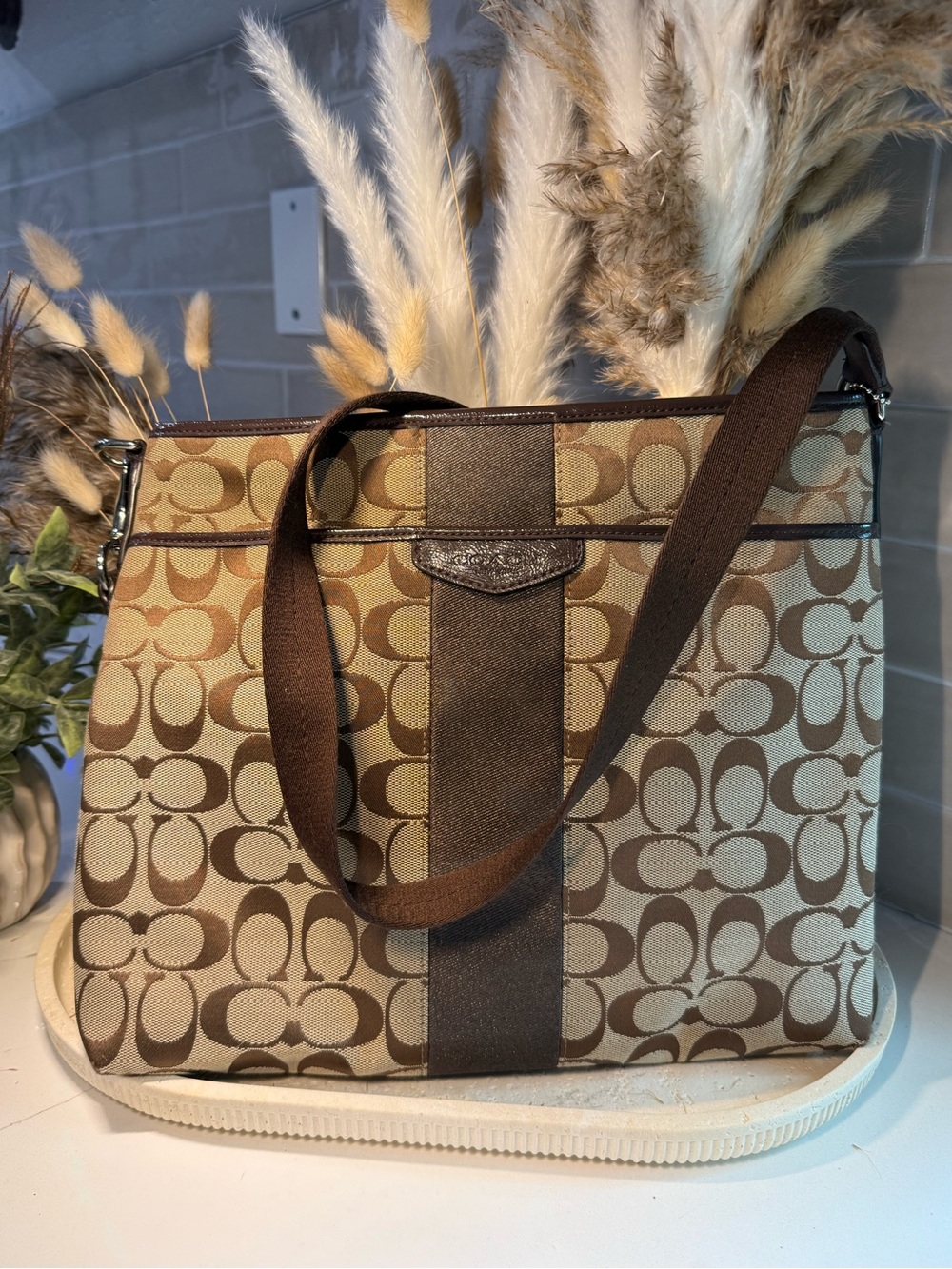 Coach Signature Stripe Crossbody Messenger Bag EUC - Picture 7 of 13
